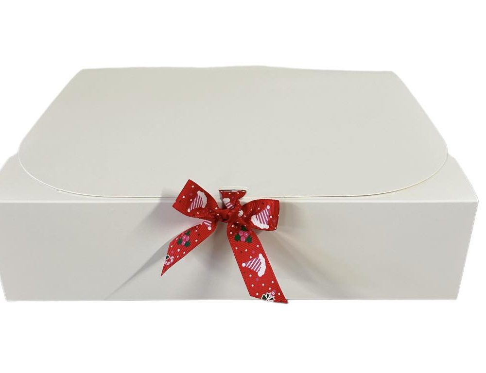 White Gift Box With Christmas Ribbon