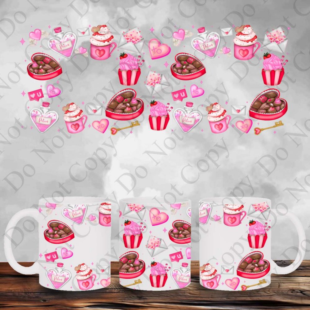 UV DTF Pink Valentines Mug Wrap