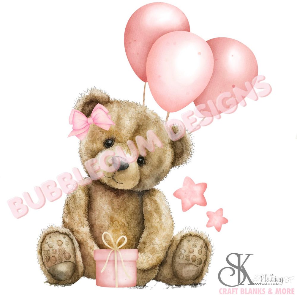 UV-DTF Decal Teddy Bear with Balloons