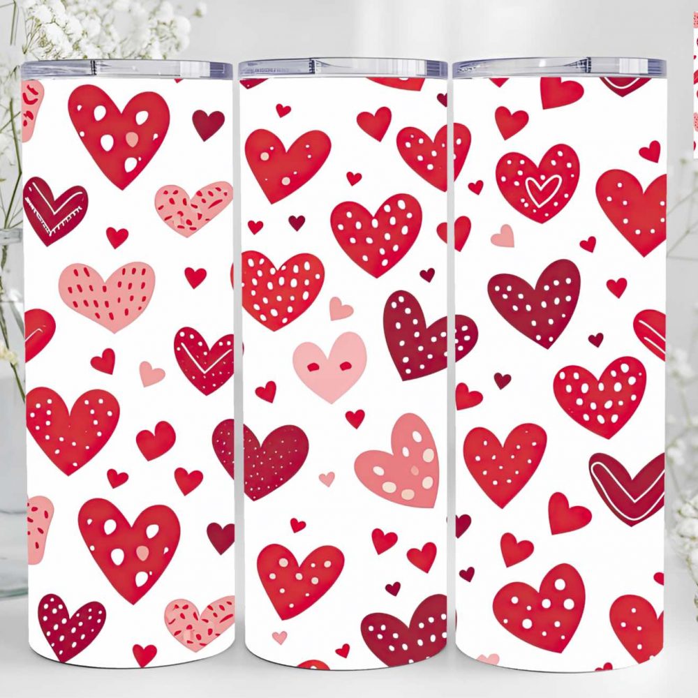 UV DTF 20oz Tumbler Wrap - Valentine Red Hearts