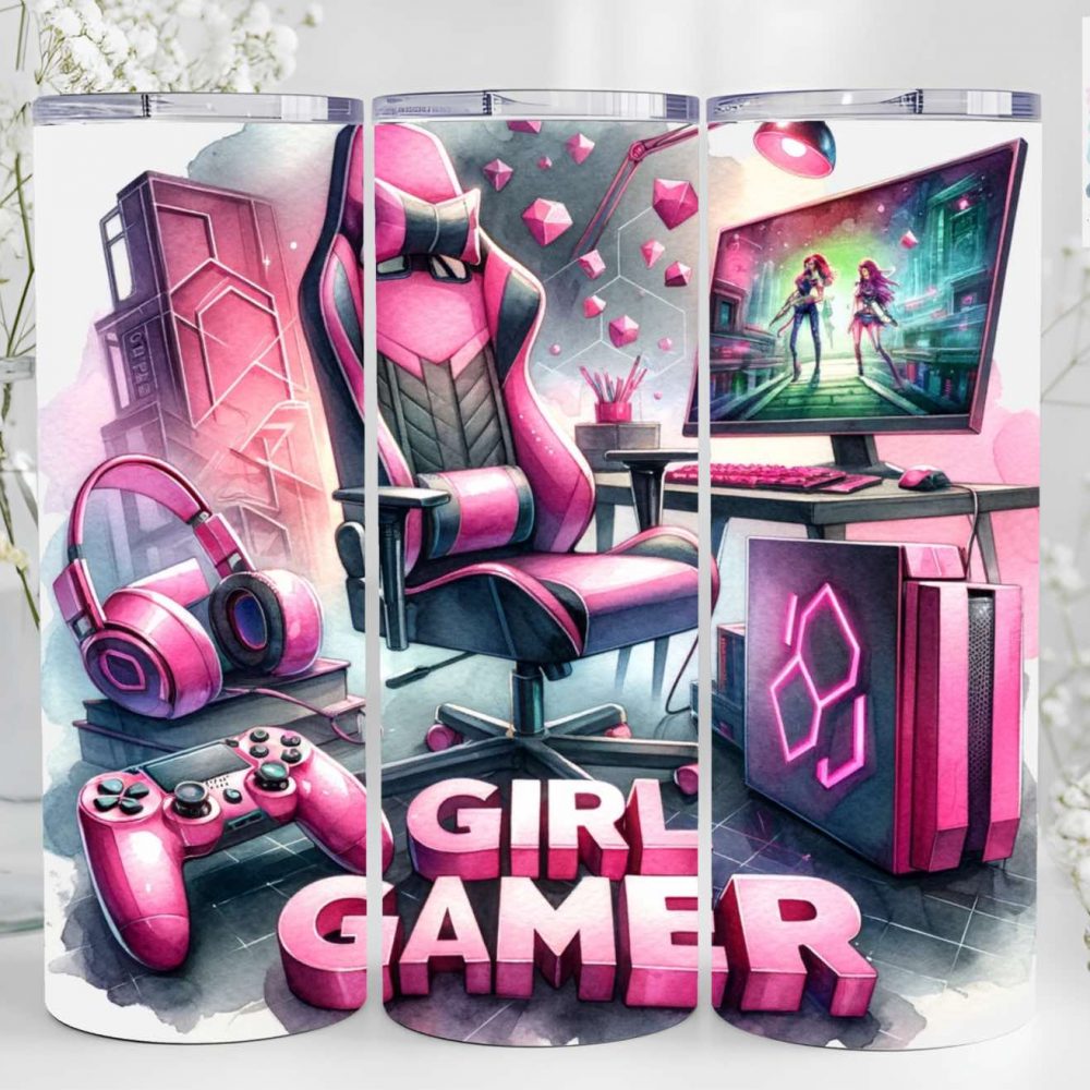 UV DTF 20oz Tumbler Wrap - Girl Gamer Pink
