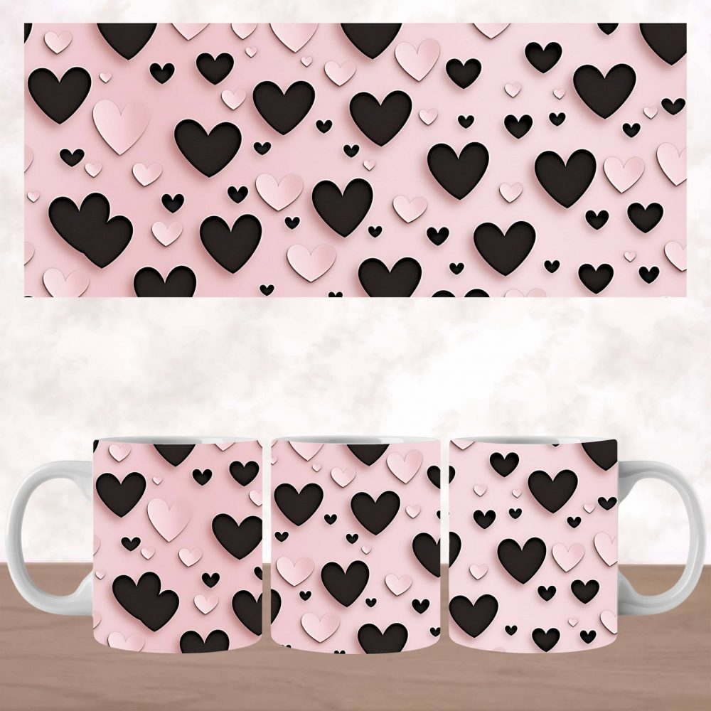 UV DTF Valentines Mug Wrap - Pink & Black Hearts