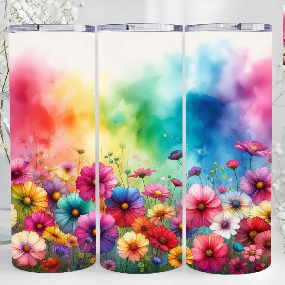 UV DTF 20oz Tumbler Wrap - Rainbow Flowers