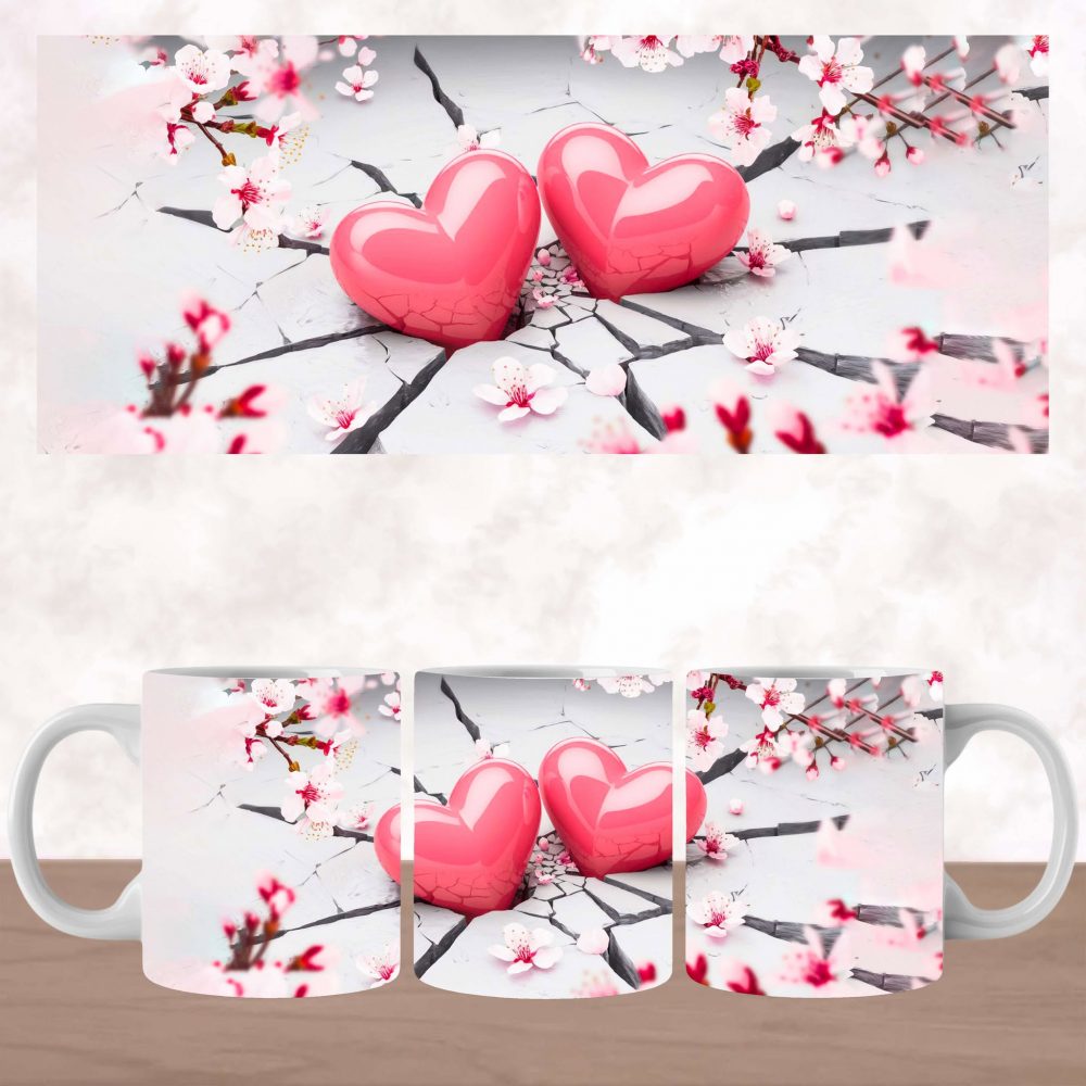 UV DTF Valentines Mug Wrap - 3D Pink Hearts