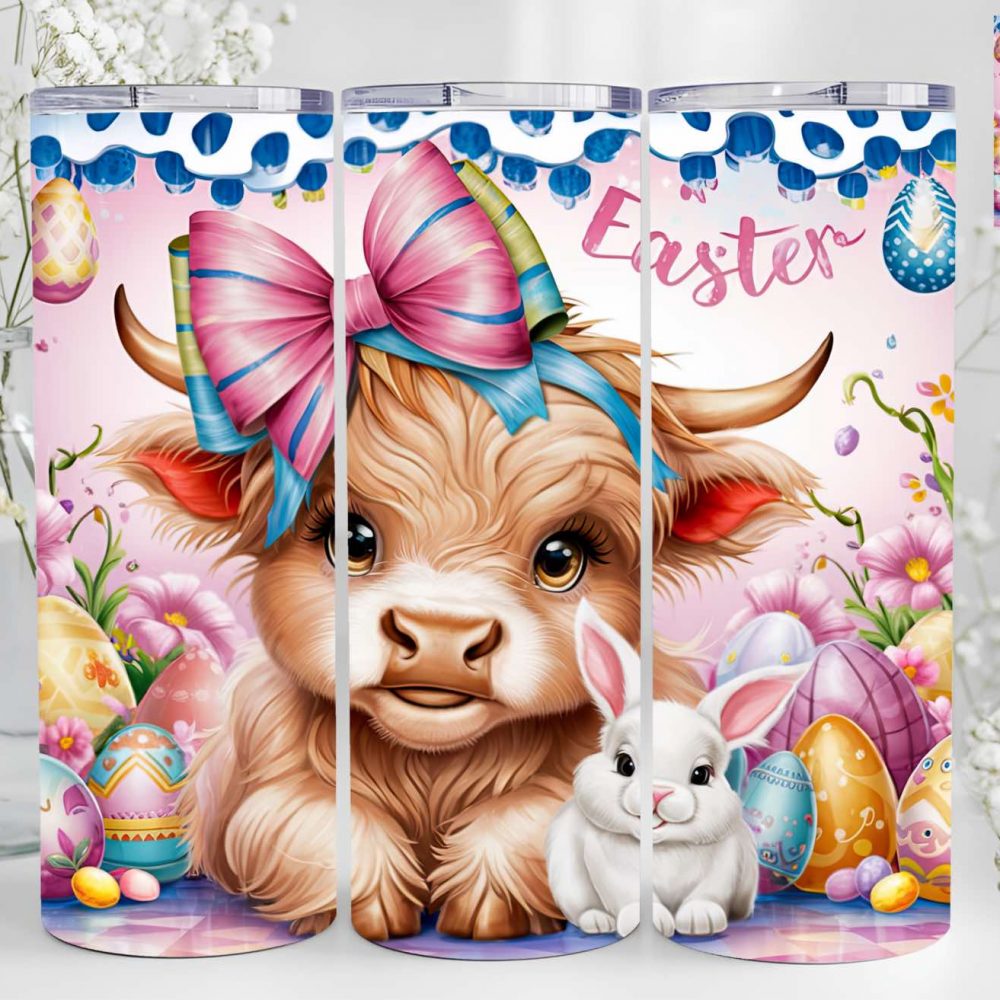 UV DTF 20oz Tumbler Wrap - Easter Highland & Bunny