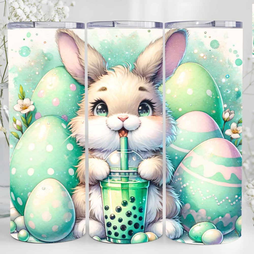 UV DTF 20oz Tumbler Wrap - Bunny with Eggs (Mint)
