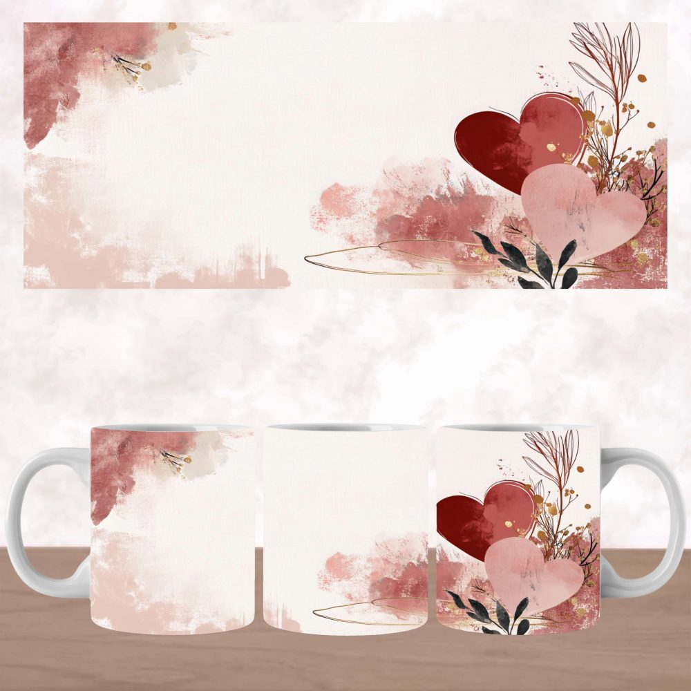 UV DTF Valentines Mug Wrap - Burgundy Hearts