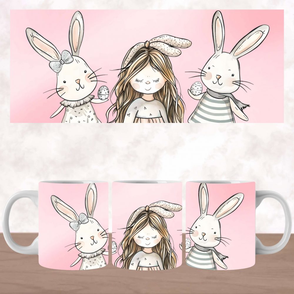 UV DTF Mug Wrap - Girl & Rabbits