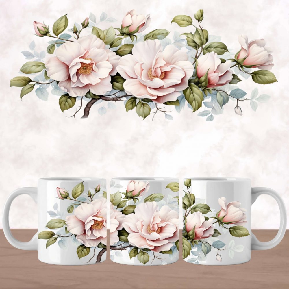 UV DTF Mug Wrap - Pale Pink Floral
