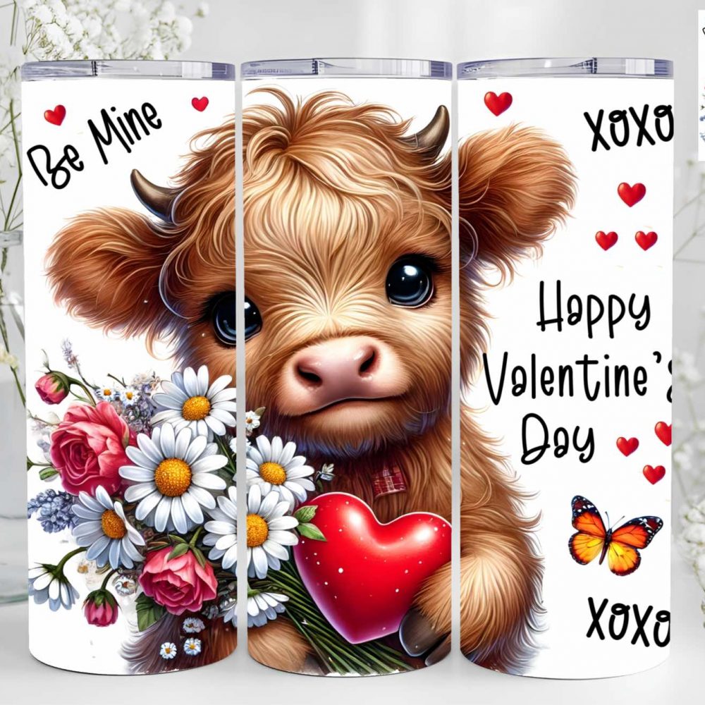 UV DTF 20oz Tumbler Wrap - Highland Cow (Be Mine)