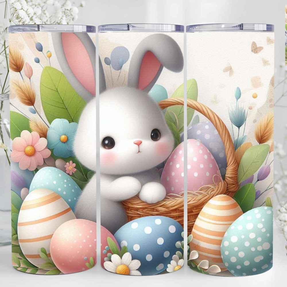 UV DTF 20oz Tumbler Wrap - Bunny with Eggs (Pastels)