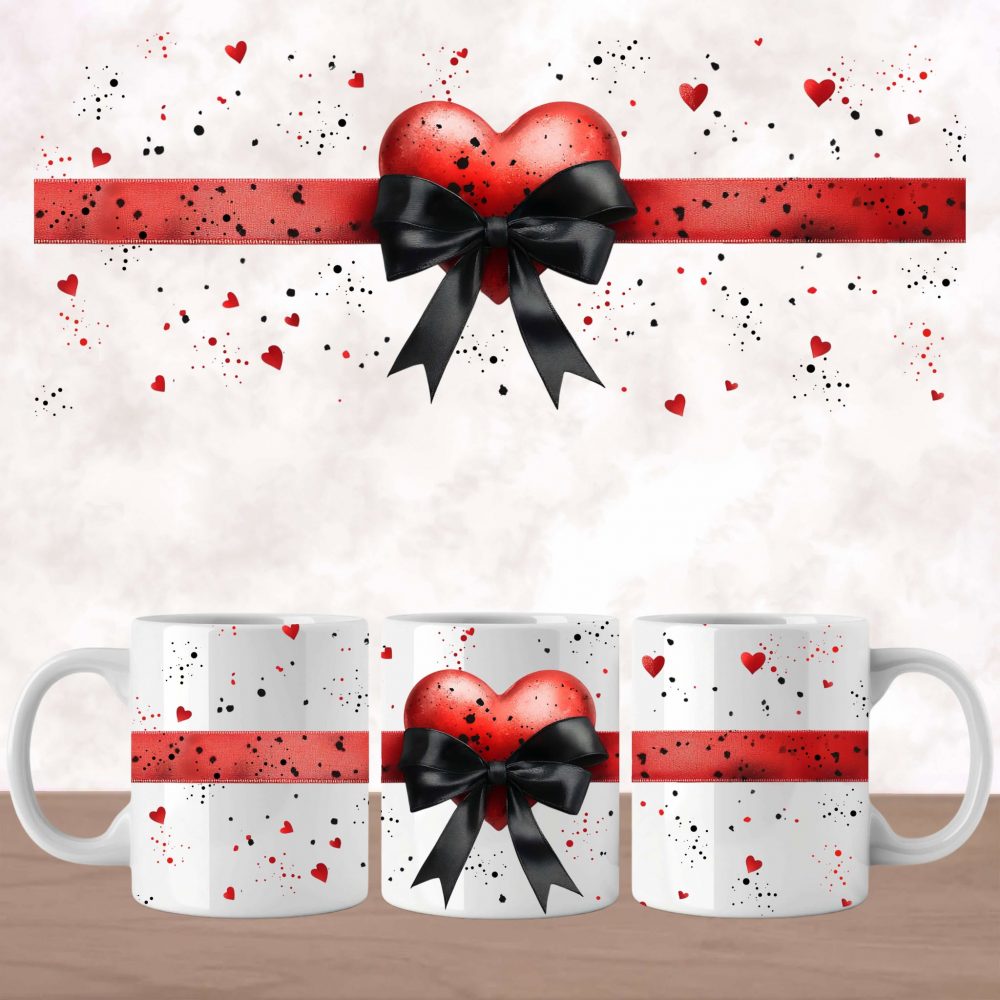 UV DTF Valentines Mug Wrap - Red Heart with Bow
