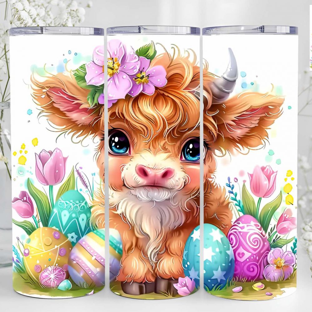 UV DTF 20oz Tumbler Wrap - Easter Highland with Eggs