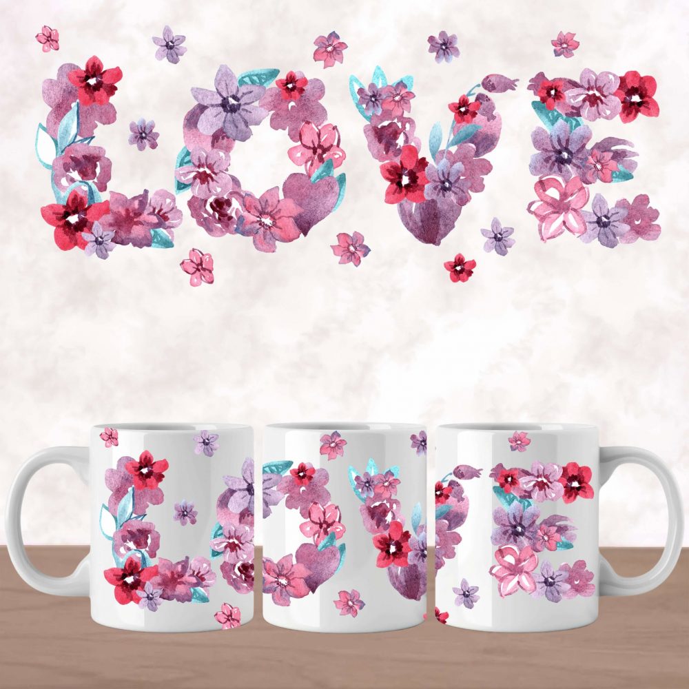 UV DTF Valentines Mug Wrap - Floral Love