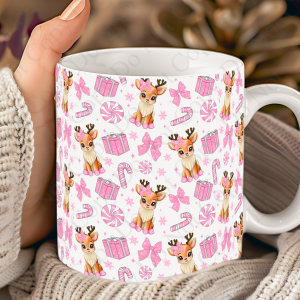 UV DTF Mug Wrap - Dolly's Vixen Pink Reindeer