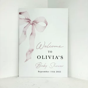 Pink Bow Baby Shower Easel Sign