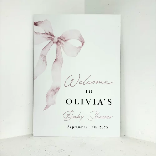 Pink Bow Baby Shower Easel Sign