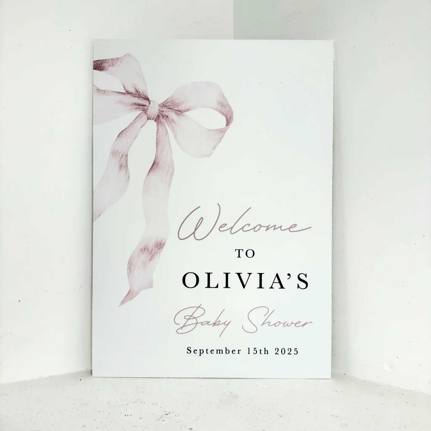 Pink Bow Baby Shower Easel Sign