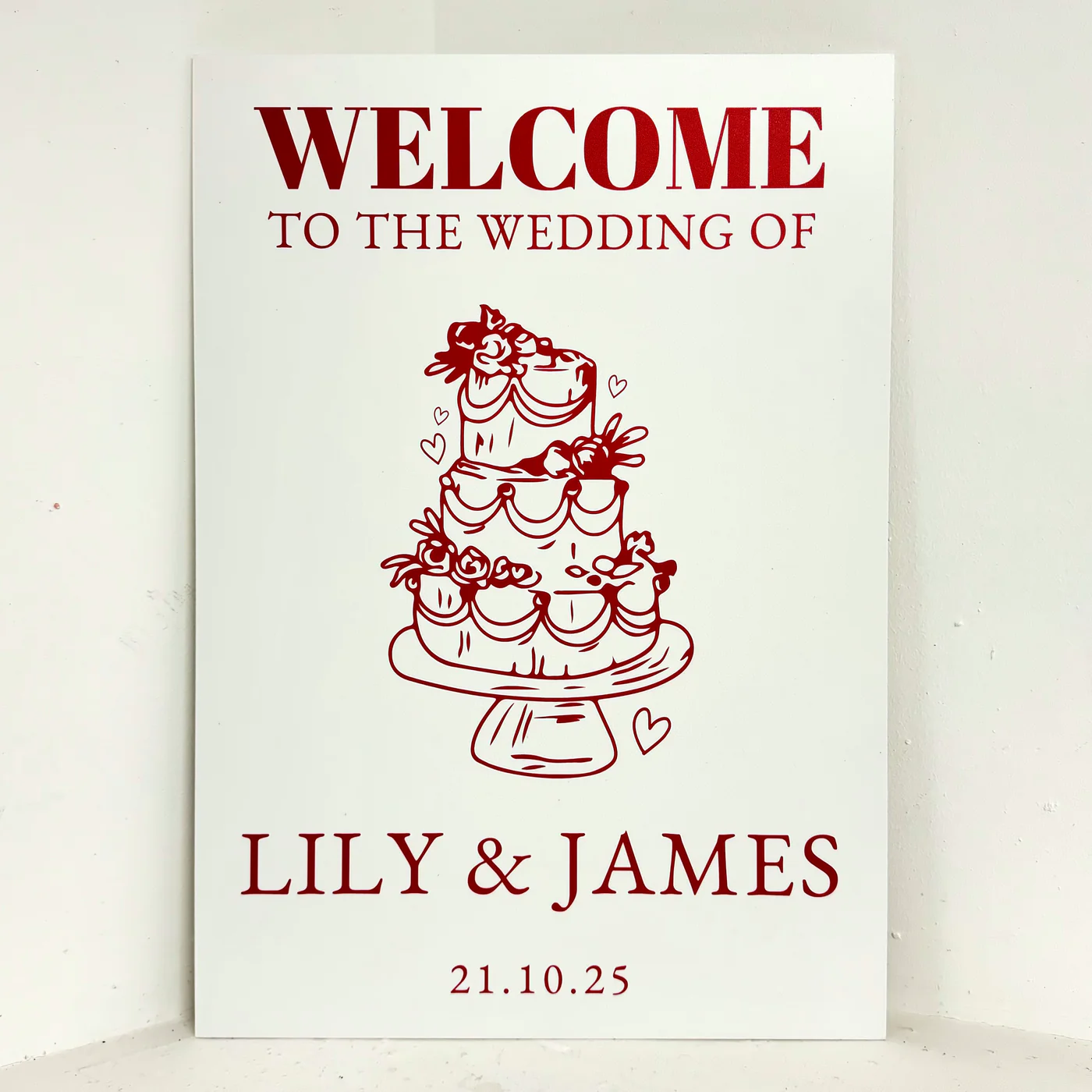 Red and White Wedding Easel Sign
