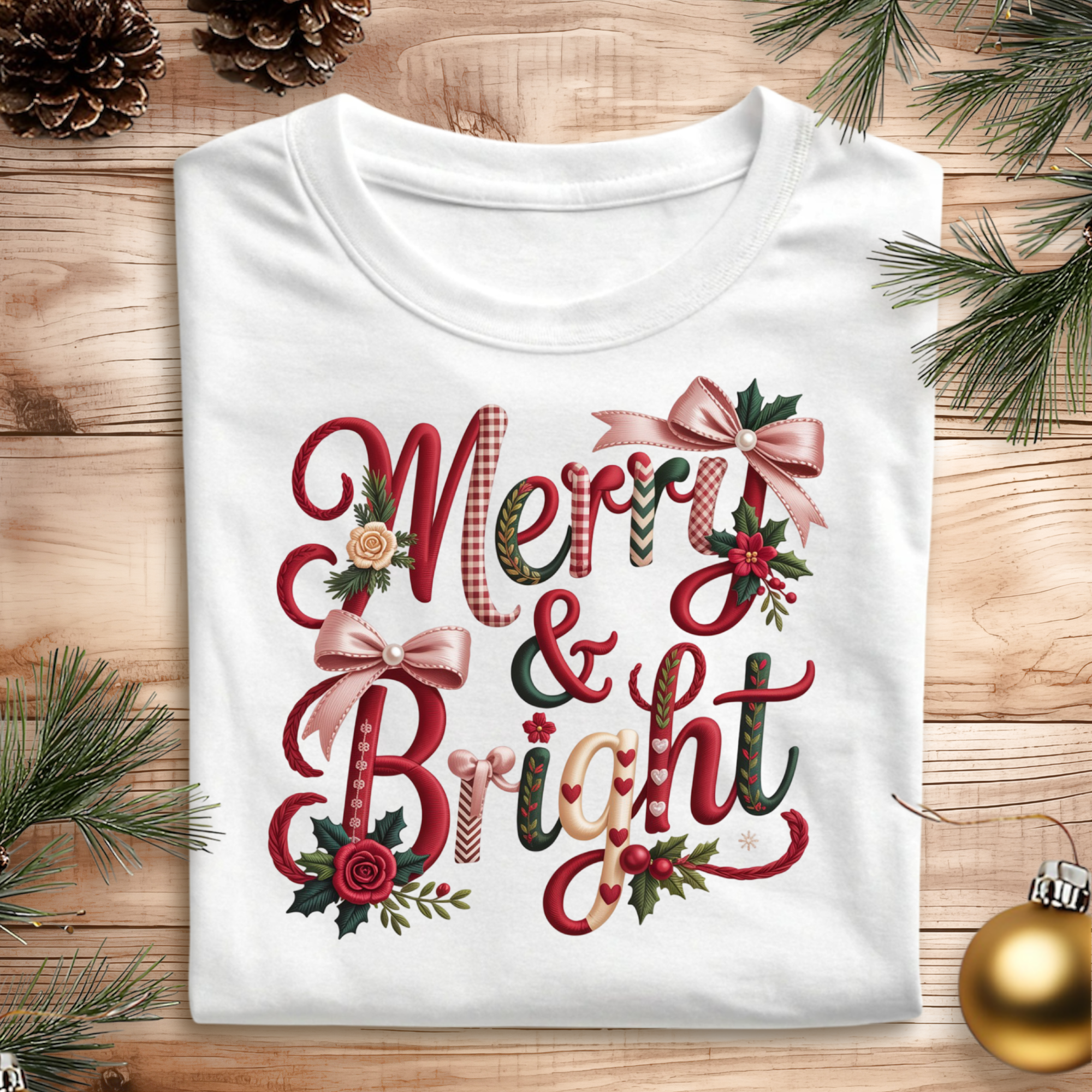 DTF Embroidery Pattern Merry & Bright