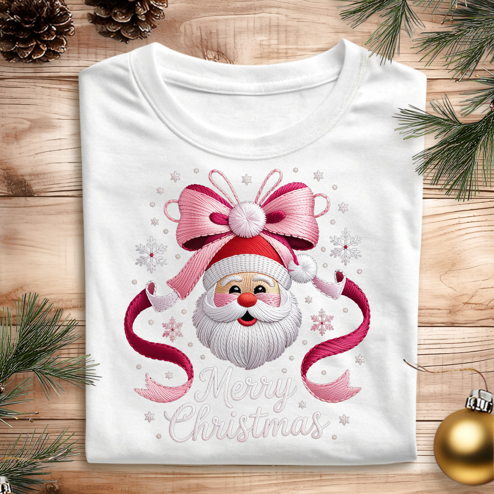 DTF Embroidery Pattern Pink Merry Christmas