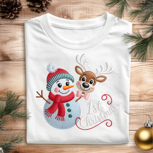 DTF Embroidery Pattern 1st Christmas White Snowman