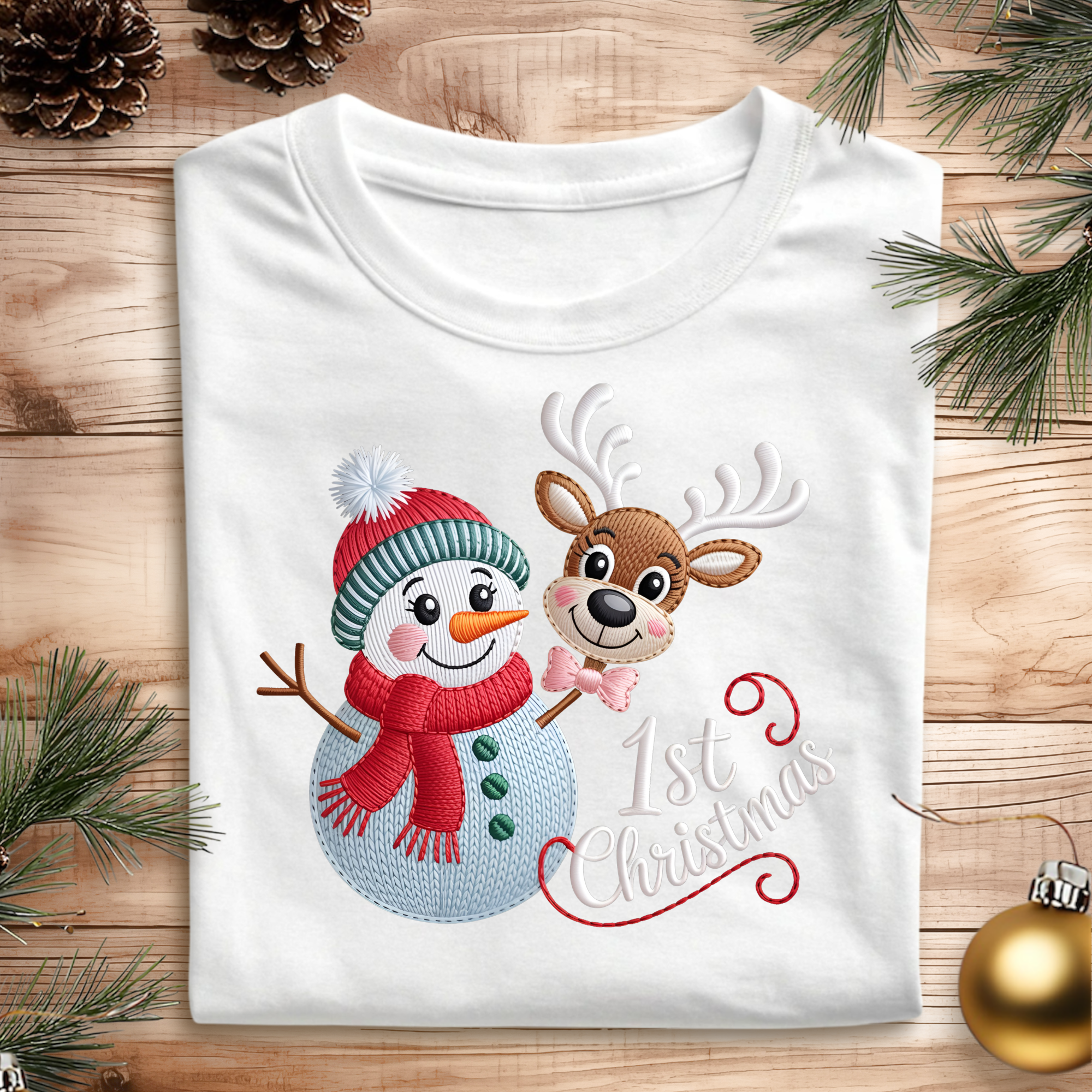 DTF Embroidery Pattern 1st Christmas White Snowman