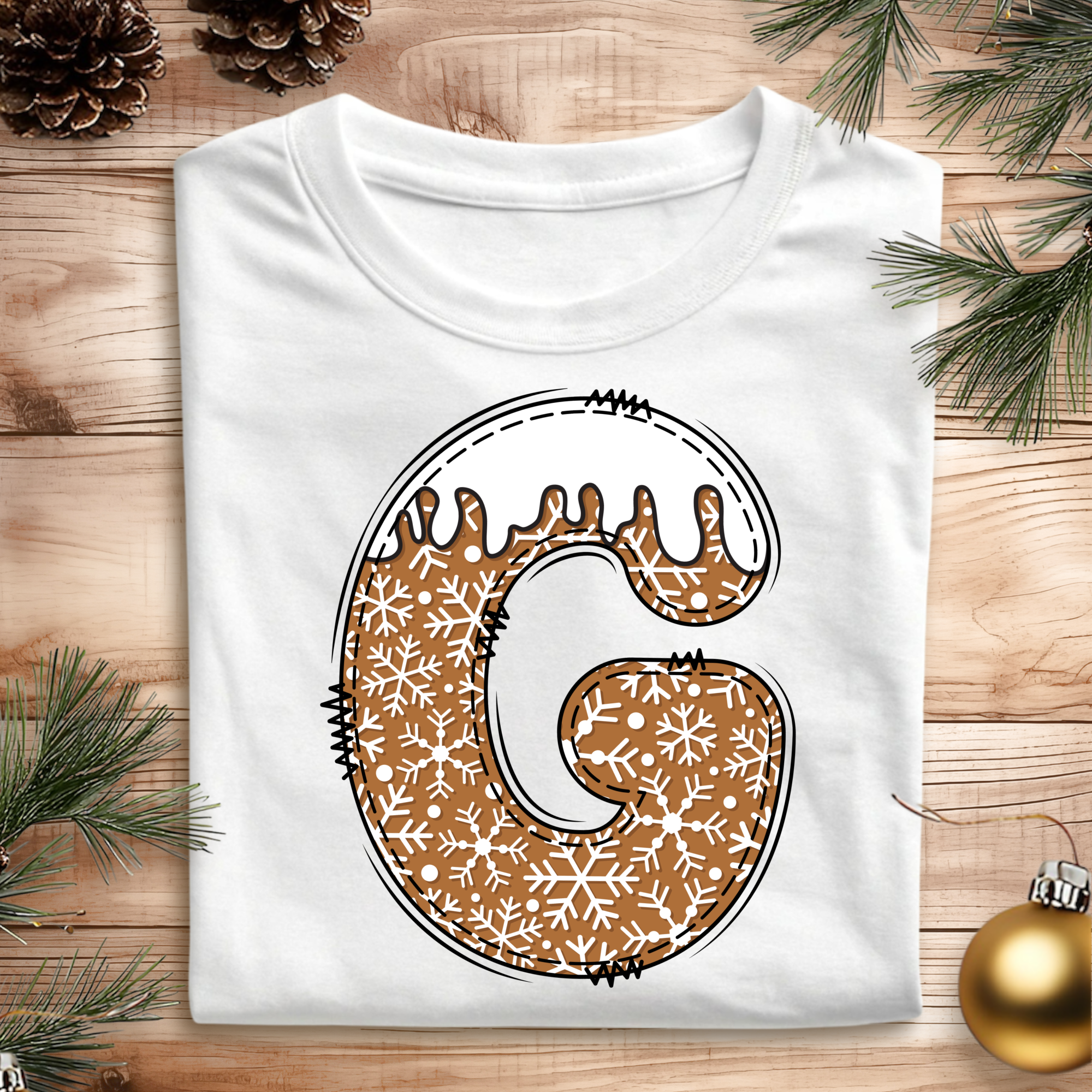 DTF Christmas Letters - Gingerbread Snowflakes