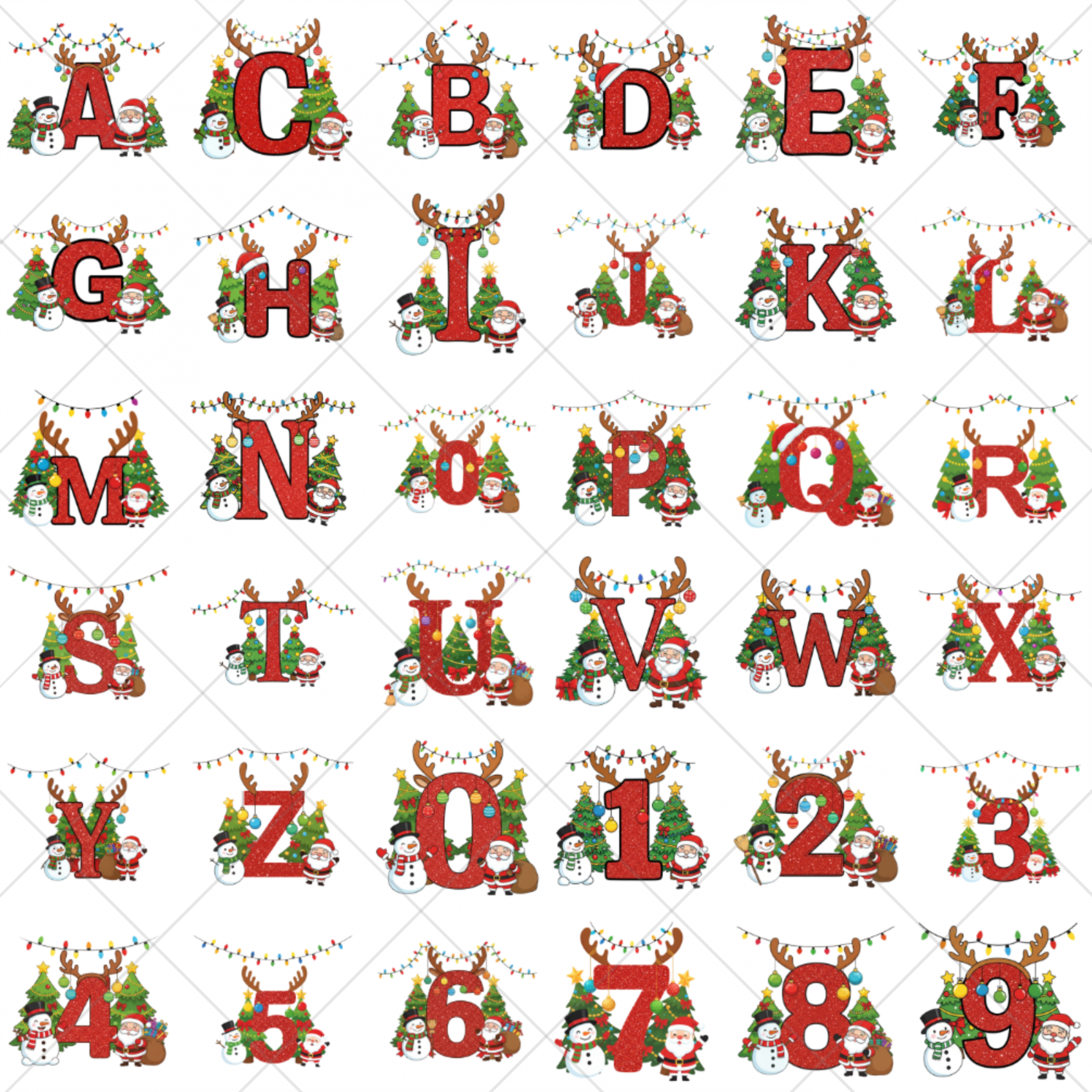 DTF Christmas Letters - Red Glitter & Characters - Image 2