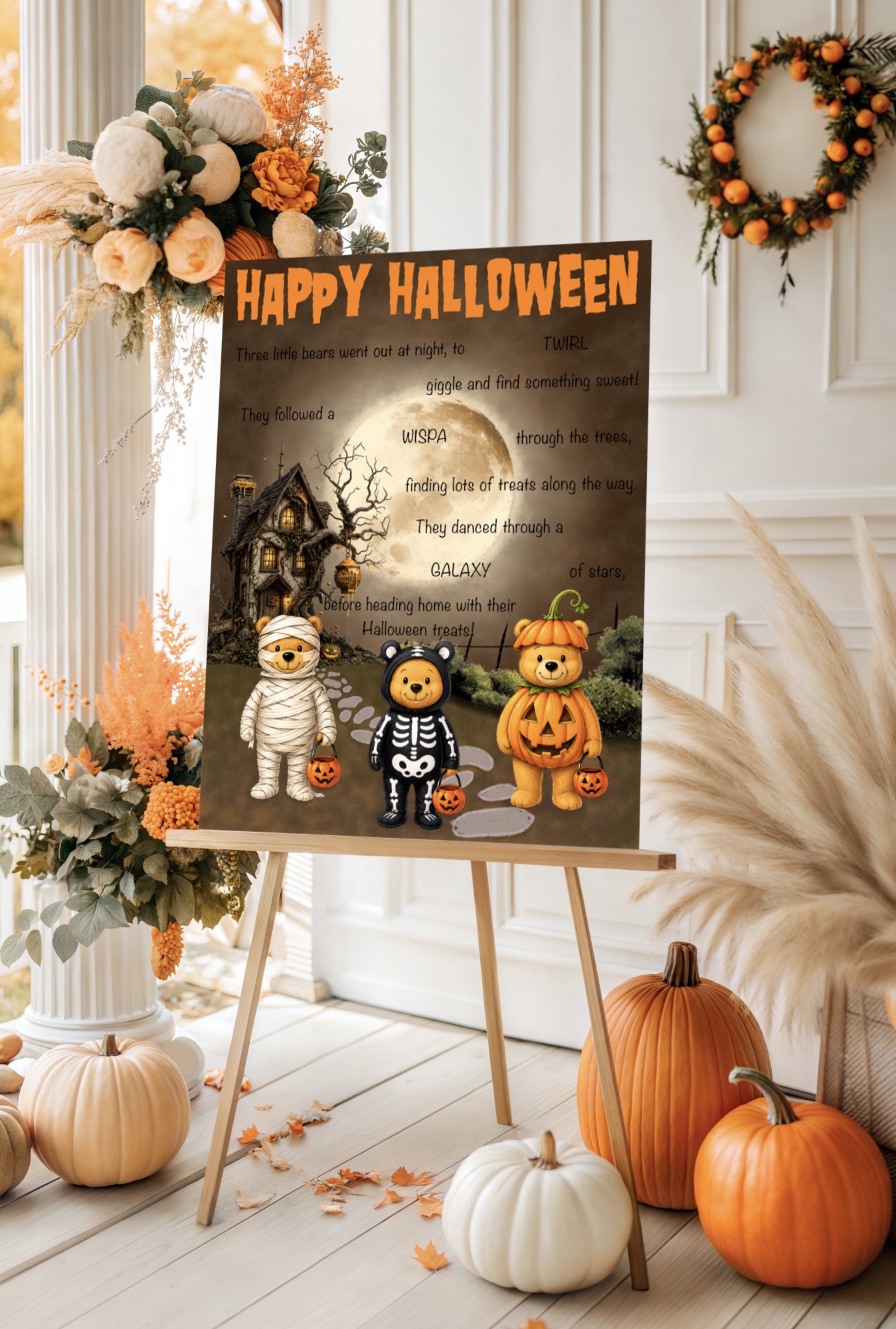 The Three Cute Halloween Bears – A3 Board